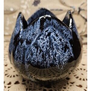 Stunning Signed Anna Van Briggle Pottery Vase Planter Black Tulip w/ Blue Accent